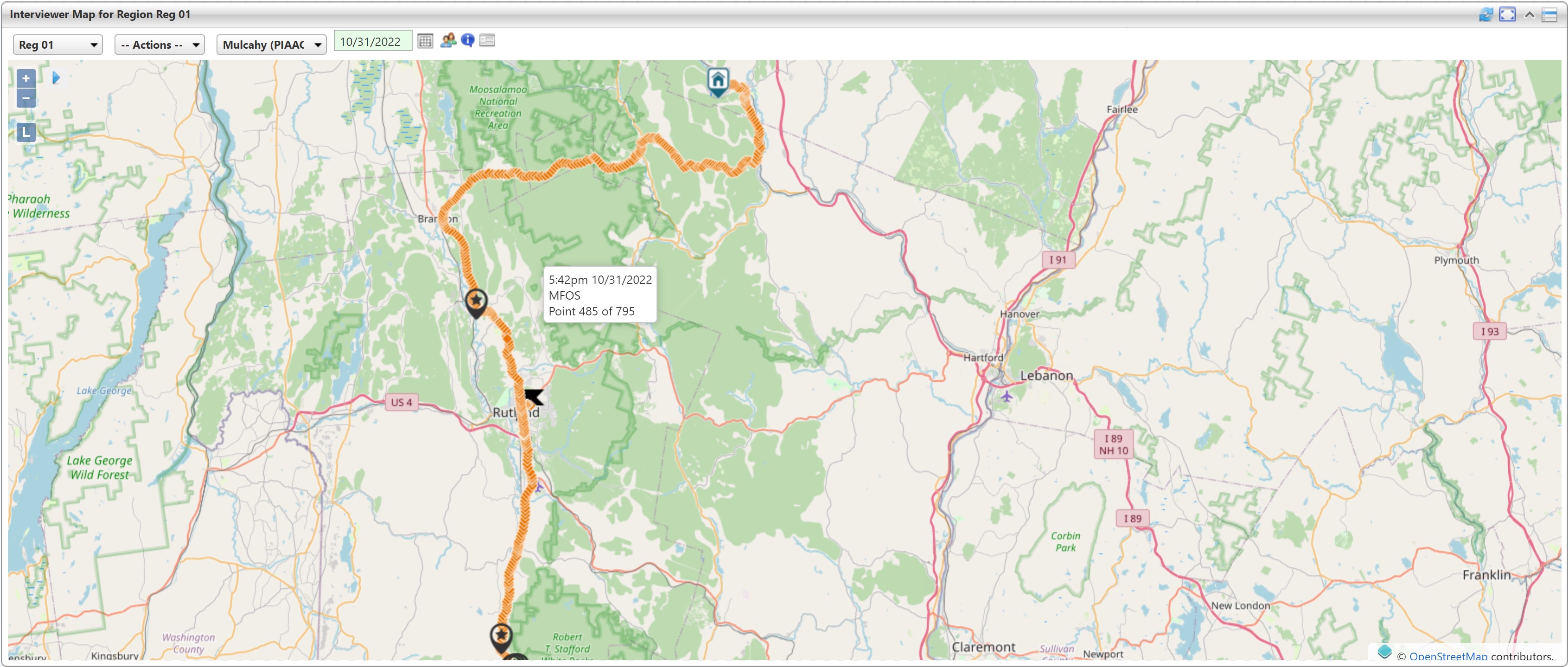 Animated GPS points showing an interviewers route for a given day