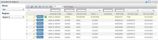 Screenshot of the Anomalies Portlet