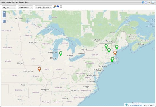 Map of staff based on GPS location data